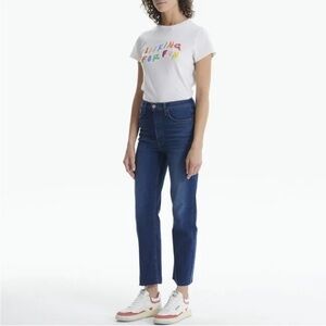 Re/Done Womens Jeans 70s Stove Pipe Deep Indigo Fade Button Fly.